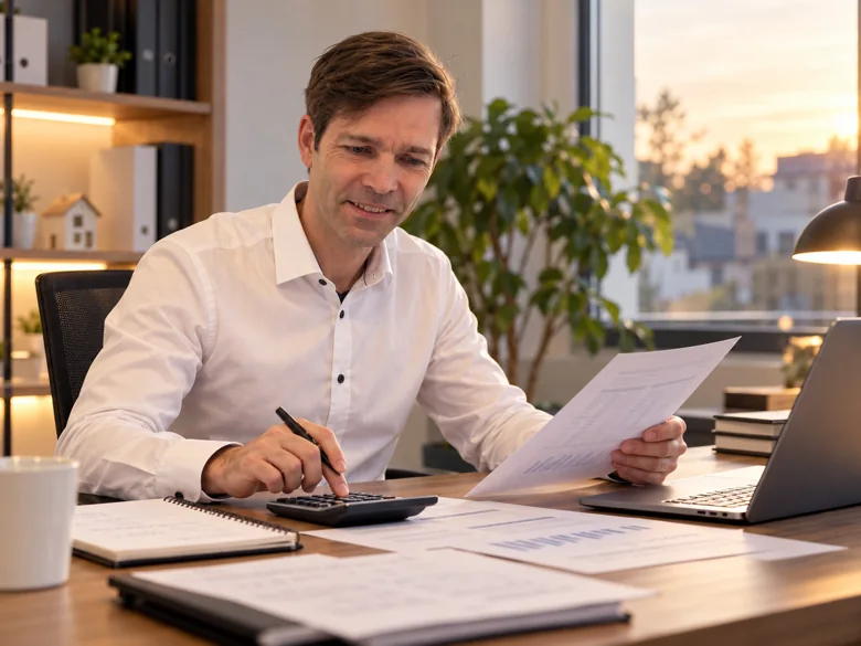 Jens Laskowski bei der Durchsicht von Finanzierungsunterlagen